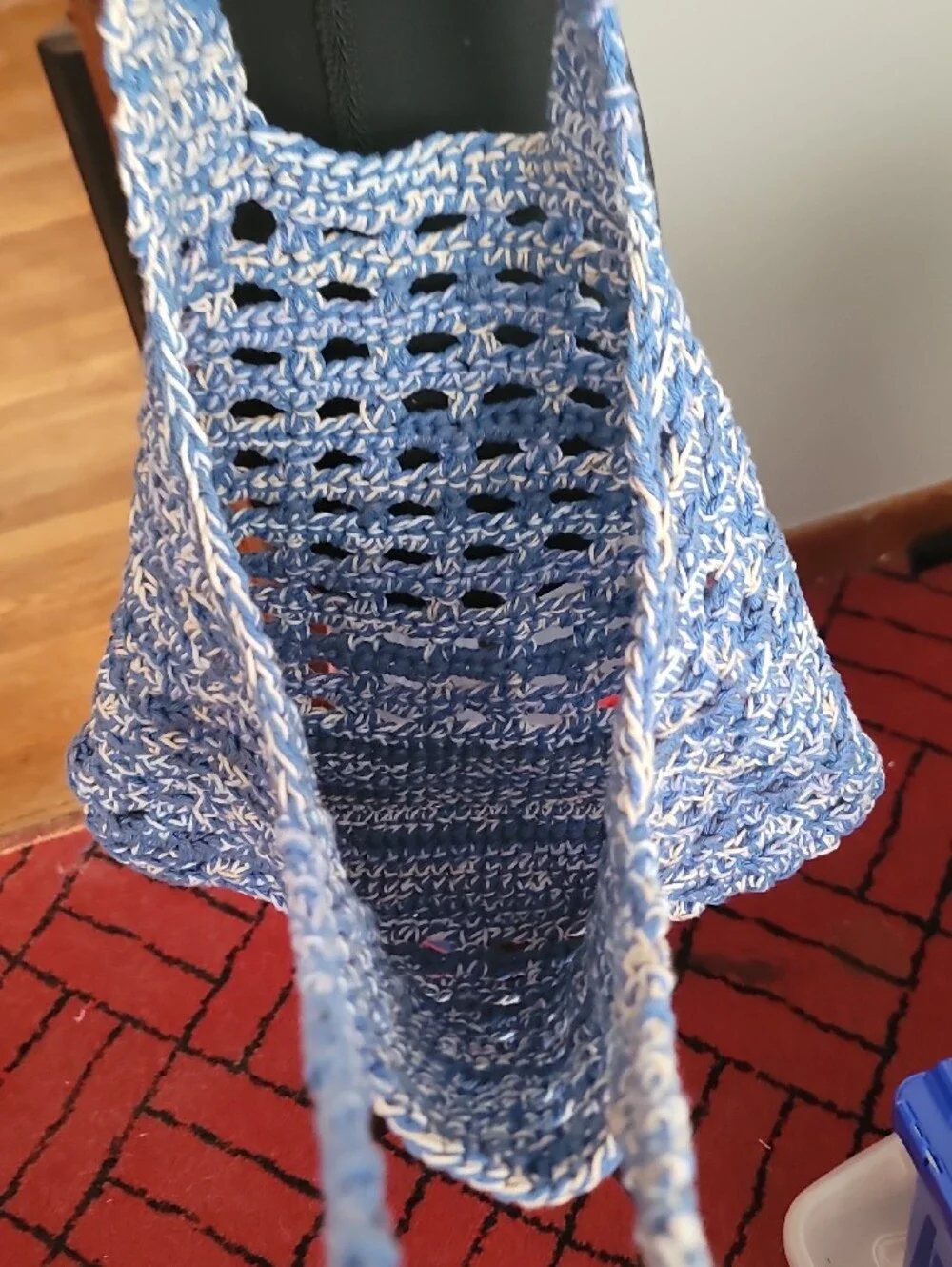 Hand Crocheted Blue Peek-a-Boo Market  Tote Bag